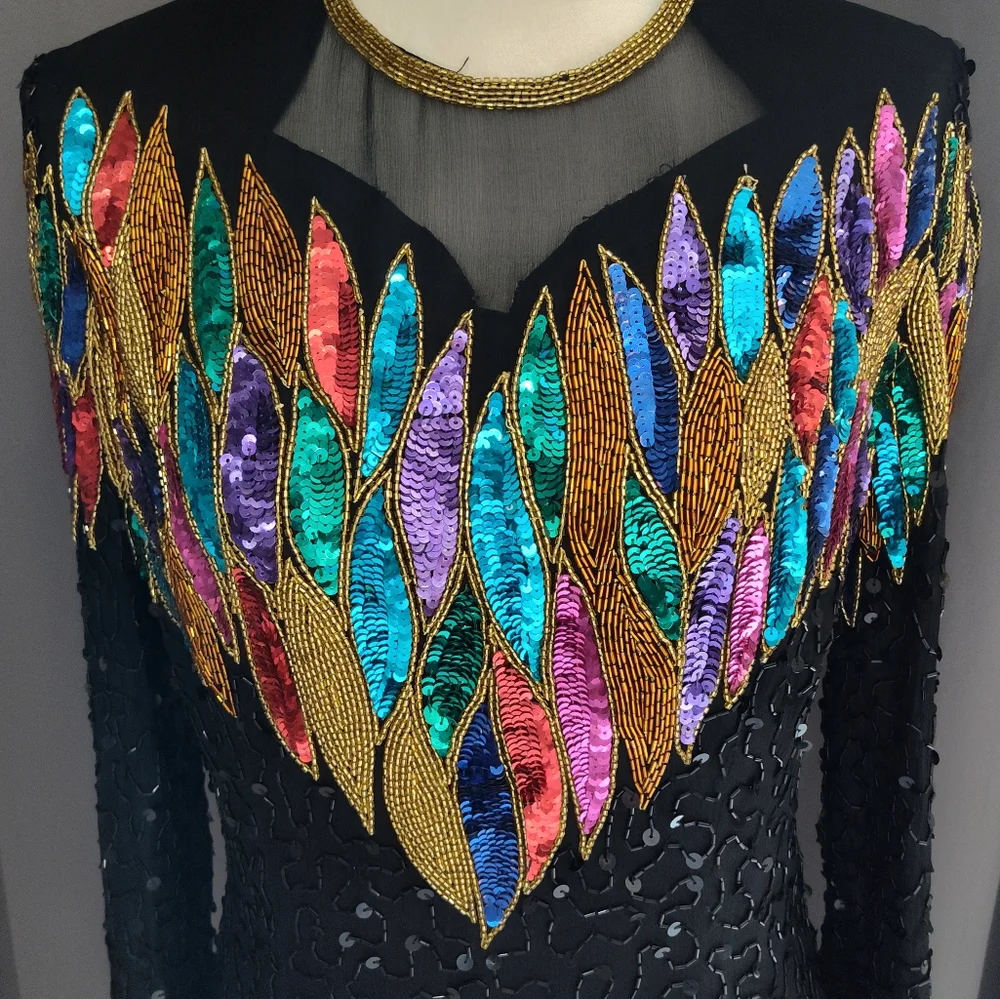 Leslie Fay 80s beaded dress size 8 vintage dress - Picture 4 of 12